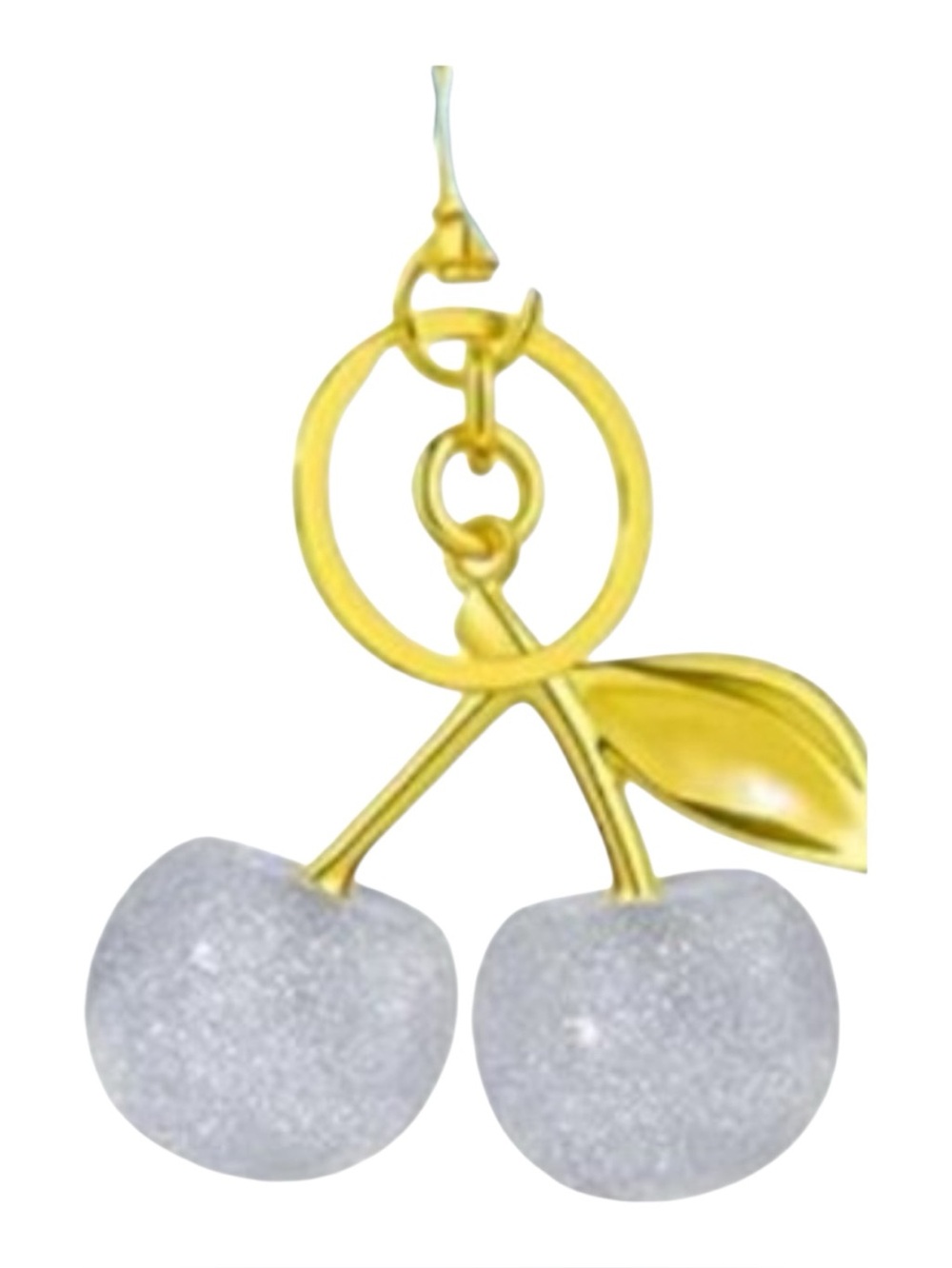Shimmering Silver cherry ball bag charm with gold accents.